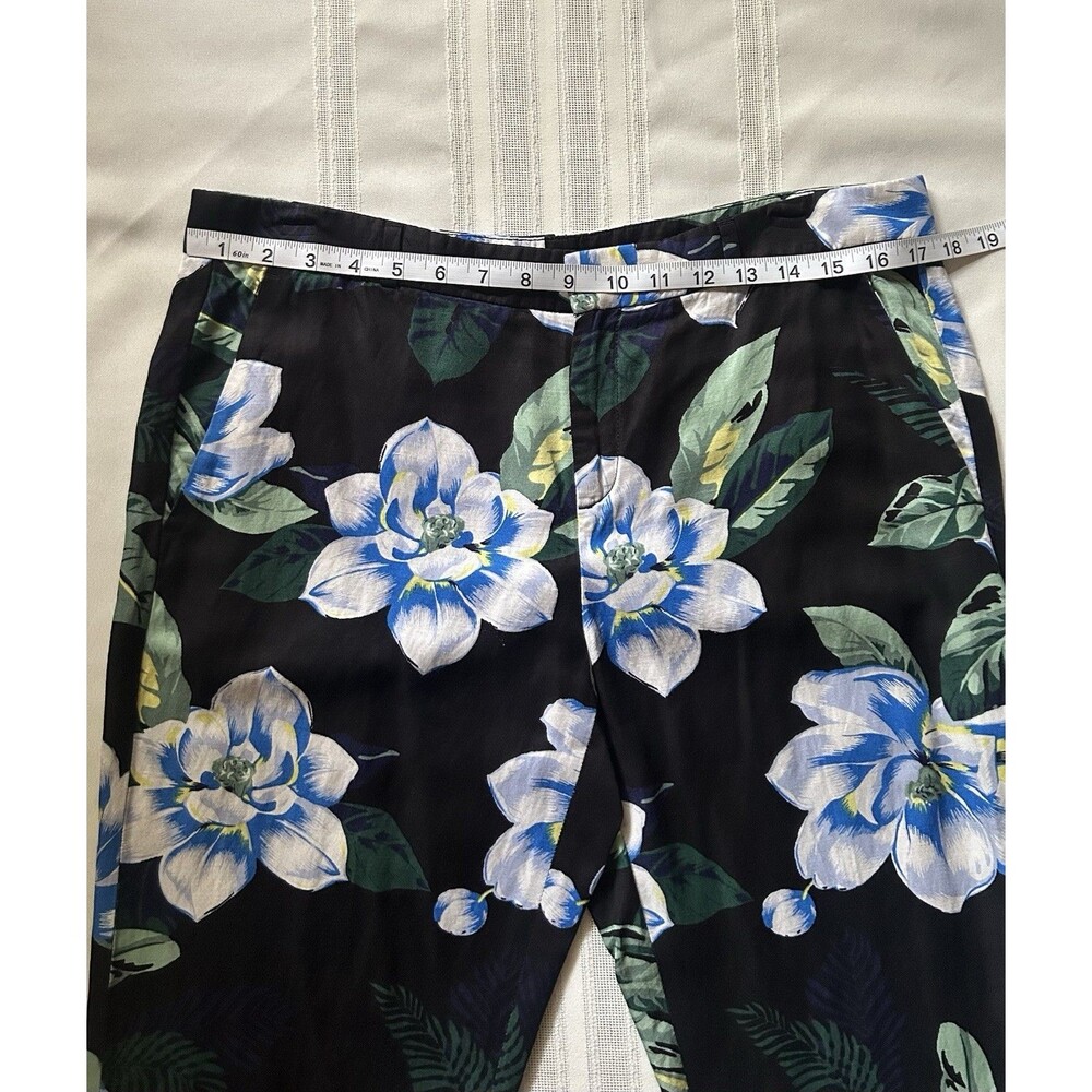 Banana Republic Avery FitLinen Blend Floral Print Ankle Pants Black Blue Size 10 - Picture 7 of 16